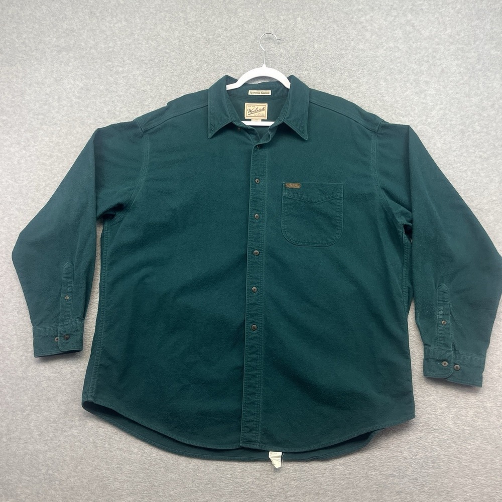 Woolrich Sportsman Chamois Shirt Green Heavyweight Flannel Men's XXL 2XL EUC